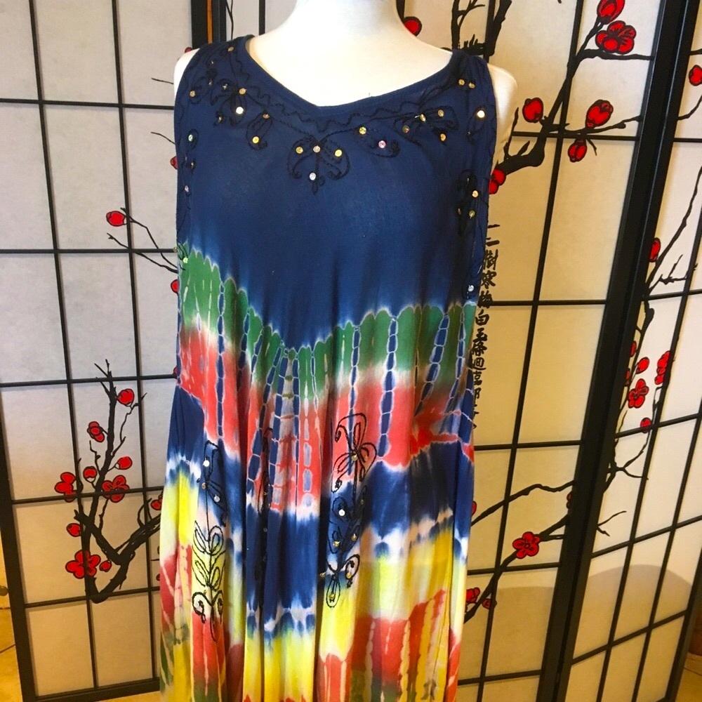 🌈One of a kind- Free Flowing- Tie Dyed Guaze dress.👗🎈🌻☀️